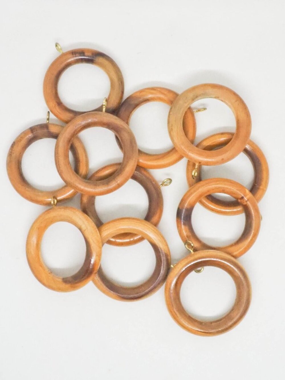 Wooden Curtain Rings with Eyelet - Natural Wood Tone - Set of 11